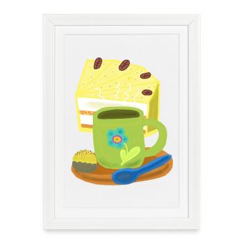 Gâteau, gâteau, café, tasse à café, anniversaire - Affiche encadrée (27 × 37 cm) - blanc - Devant