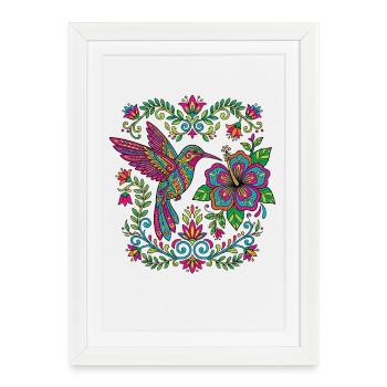 Fleurs Alebrije Colibri mexicain - Affiche encadrée (27 × 37 cm) - blanc - Devant