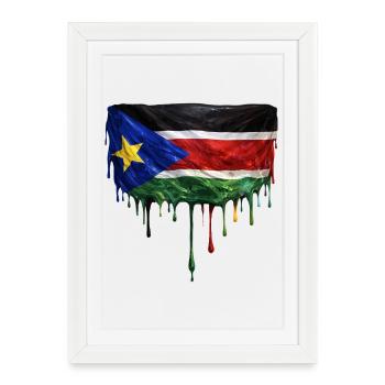 Art de la chute du drapeau du Soudan du Sud - Affiche encadrée (27 × 37 cm) - blanc - Devant