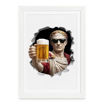 Caesar with beer and sunglasses - Framed poster (27 × 37 cm) - white - Front