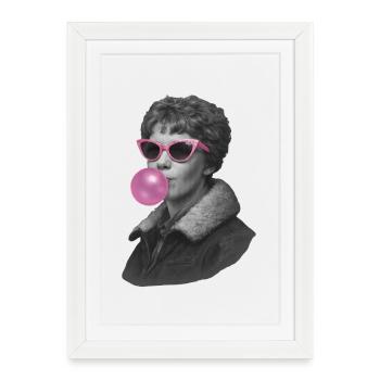 Amelia Earhart avec des lunettes de soleil roses et du chewing-gum - Affiche encadrée (27 × 37 cm) - blanc - Devant