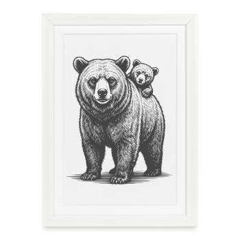 Ours Papa Bébé Ours Jeune Père Enfant Fils Fille - Affiche encadrée (27 × 37 cm) - blanc - Devant
