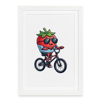 Cool Strawberry Riding sur BMX Bike - Affiche encadrée (27 × 37 cm) - blanc - Devant