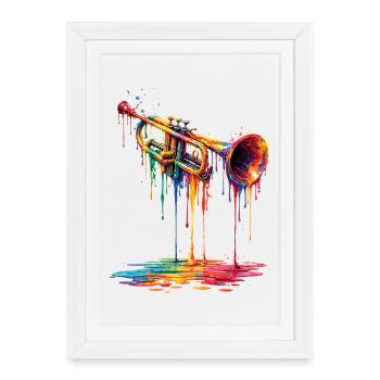 Trompette avec de la peinture qui goutte - Affiche encadrée (27 × 37 cm) - blanc - Devant