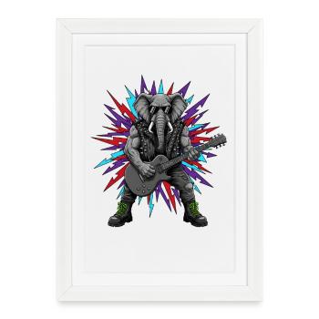 Rocker Heavy Metal Animal Elephant Guitar Rock Musique - Affiche encadrée (27 × 37 cm) - blanc - Devant
