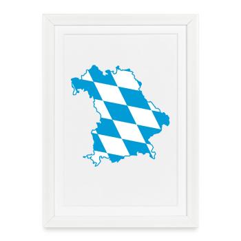 Carte de la Bavière avec motif de losanges bleu et blanc - Affiche encadrée (27 × 37 cm) - blanc - Devant