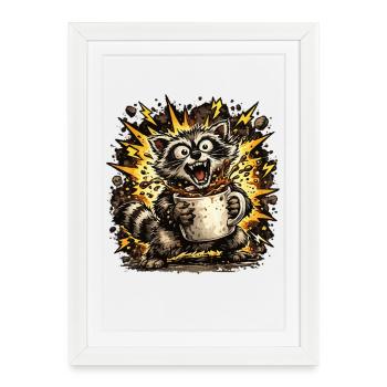 Coffee Scratching Raccoon - Framed poster (27 × 37 cm) - white - Front