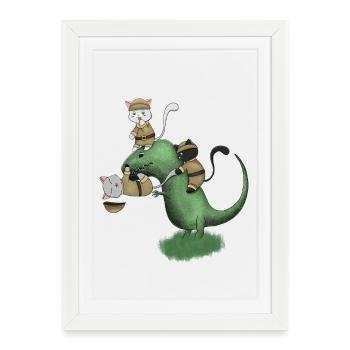 Chemise de dinosaure de camping de Kawaii Chats - Affiche encadrée (27 × 37 cm) - blanc - Devant