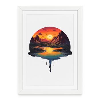 Coucher de soleil mystique au lac de la montagne avec - Affiche encadrée (27 × 37 cm) - blanc - Devant