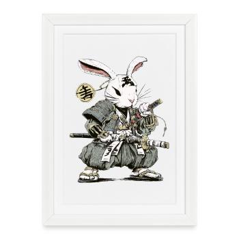Rabbit Samurai Warrior with Katana - Framed poster (27 × 37 cm) - white - Front