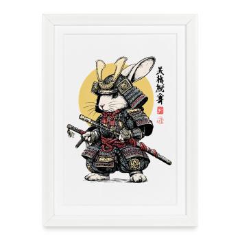 Rabbit Samurai in Armor with Katana - Framed poster (27 × 37 cm) - white - Front