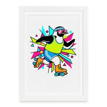 Rocker Heavy Metal Penguin Guitar Rock Musique - Affiche encadrée (27 × 37 cm) - blanc - Devant