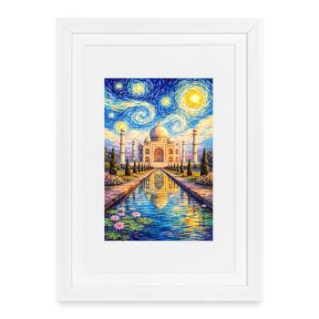 Taj Mahal Starry Night Impression - Framed poster (27 × 37 cm) - white - Front