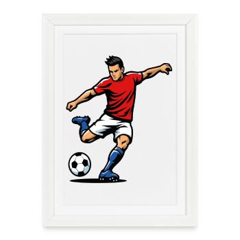 Joueur de football en pleine action - Affiche encadrée (27 × 37 cm) - blanc - Devant