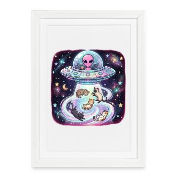 Ici, pour les chats, les humains sont des chattes bizarres de l’espace - Affiche encadrée (27 × 37 cm) - blanc - Devant