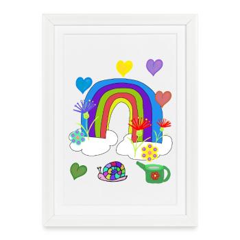Fleurs de jardin arc-en-ciel fantastiques pour enfants - Affiche encadrée (27 × 37 cm) - blanc - Devant