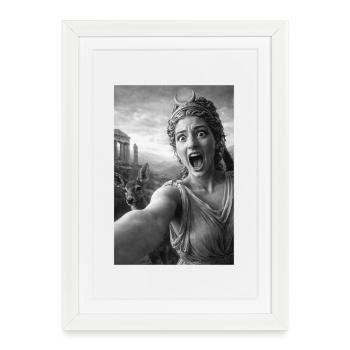 Artemis Selfie with a Deer - Framed poster (27 × 37 cm) - white - Front