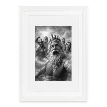Poseidon Selfie with the Gods - Framed poster (27 × 37 cm) - white - Front