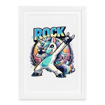 Licorne rock en pose de dabing avec une ambiance rétro - Affiche encadrée (27 × 37 cm) - blanc - Devant