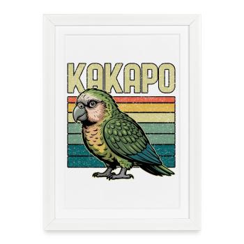 Kakapo Papagei Rétro de Nouvelle-Zélande - Affiche encadrée (27 × 37 cm) - blanc - Devant