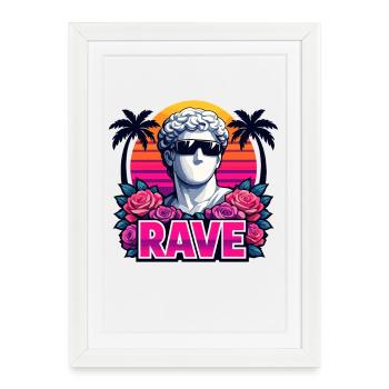 Statue rétro RAVE Coucher de soleil pour le festival et la fête - Affiche encadrée (27 × 37 cm) - blanc - Devant