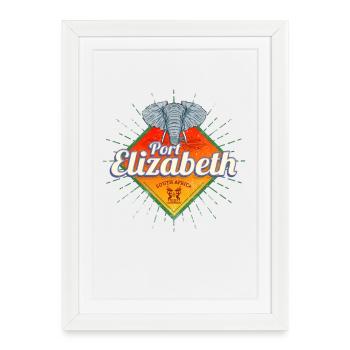 Port Elizabeth en Afrique du Sud avec l’éléphant Souevnir - Affiche encadrée (27 × 37 cm) - blanc - Devant