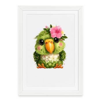 Perroquet de printemps avec une couronne florale - Affiche encadrée (27 × 37 cm) - blanc - Devant