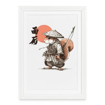 Samurai Squirrel under Red Sun - Framed poster (27 × 37 cm) - white - Front