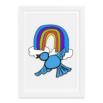 Nuages arc-en-ciel : Oiseau dans le ciel - Affiche encadrée (27 × 37 cm) - blanc - Devant
