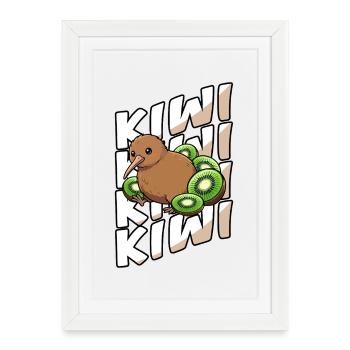 Kiwi Oiseau Kiwi Kiwi Mignon Kiwi Néo-Zélandais - Affiche encadrée (27 × 37 cm) - blanc - Devant