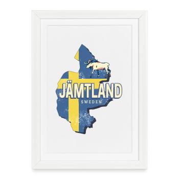 Province du Jämtland en Suède avec conception cartographique - Affiche encadrée (27 × 37 cm) - blanc - Devant
