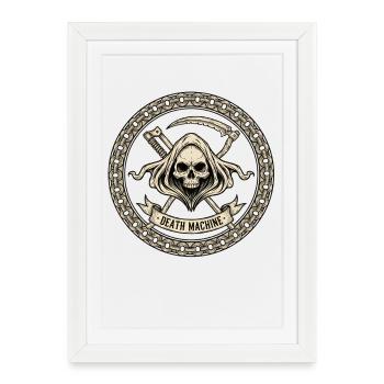 Moto Biker V-Twin Moteur Skull Skull Rocker - Affiche encadrée (27 × 37 cm) - blanc - Devant
