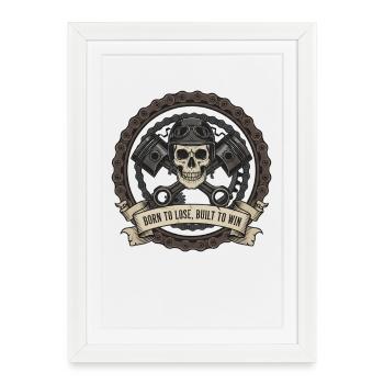 Moto Biker V-Twin Moteur Skull Skull Rocker - Affiche encadrée (27 × 37 cm) - blanc - Devant
