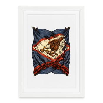 Emblème vintage du drapeau de l’aigle avec fusil - Affiche encadrée (27 × 37 cm) - blanc - Devant