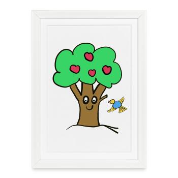 Pommier Arbre Oiseau de la nature - Affiche encadrée (27 × 37 cm) - blanc - Devant