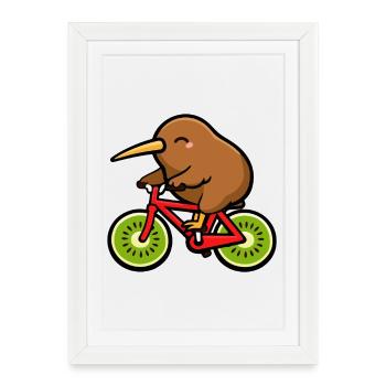 Vélo de fruits de kiwi néo-zélandais montant des kiwis - Affiche encadrée (27 × 37 cm) - blanc - Devant