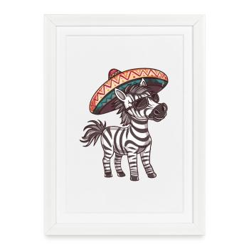 Sombrero drôle comique de zèbre - Affiche encadrée (27 × 37 cm) - blanc - Devant