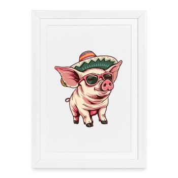 Sombrero comique drôle de cochon - Affiche encadrée (27 × 37 cm) - blanc - Devant