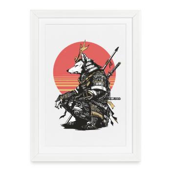 Wolf-Samurai in Sonnenuntergangsrüstung - Gerahmtes Poster (27 × 37 cm) - Weiß - Vorne