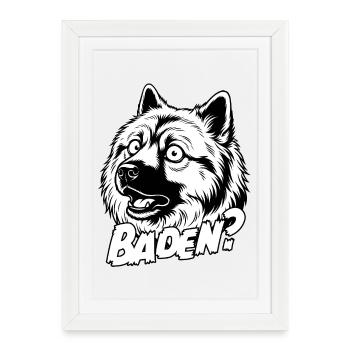 Eurasier | Nager ? | Fond blanc - Affiche encadrée (27 × 37 cm) - blanc - Devant