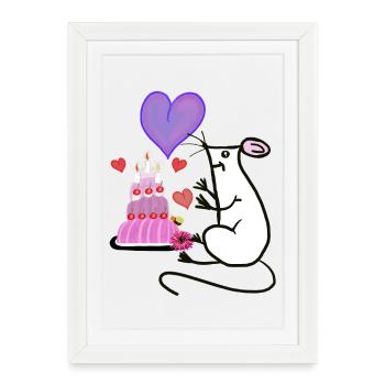 Souris au cœur de gâteau Enfant d’anniversaire - Affiche encadrée (27 × 37 cm) - blanc - Devant