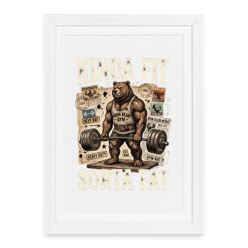 Plutôt en forme, un peu gros ours en haltérophilie - Affiche encadrée (27 × 37 cm) - blanc - Devant