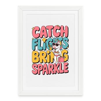 Prendre les vols Apporte des vacances Sparkle Unicorn Summer - Affiche encadrée (27 × 37 cm) - blanc - Devant