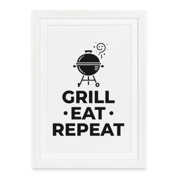 Grill Eat Repeat – The must-have for grill masters - Framed poster (27 × 37 cm) - white - Front