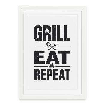 Grill Eat Repeat – The must-have for grill masters - Framed poster (27 × 37 cm) - white - Front