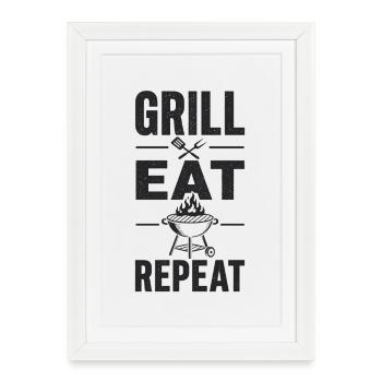 Grill Eat Repeat – The must-have for grill masters - Framed poster (27 × 37 cm) - white - Front