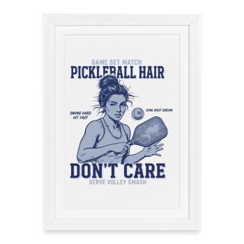 Pickleball Hair S’en Fiche, Joueur de Pickleball drôle - Affiche encadrée (27 × 37 cm) - blanc - Devant