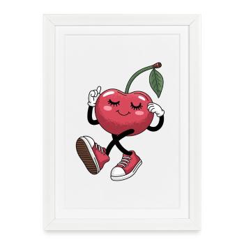Dancing cherry with sneakers cheerful - Framed poster (27 × 37 cm) - white - Front