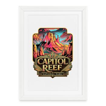 Paysage désertique néon de Capitol Reef - Affiche encadrée (27 × 37 cm) - blanc - Devant