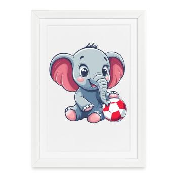 Cute elephant with ball - Framed poster (27 × 37 cm) - white - Front